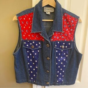 Stonebridge Viscose Denim Vest with Red and Blue Accents
